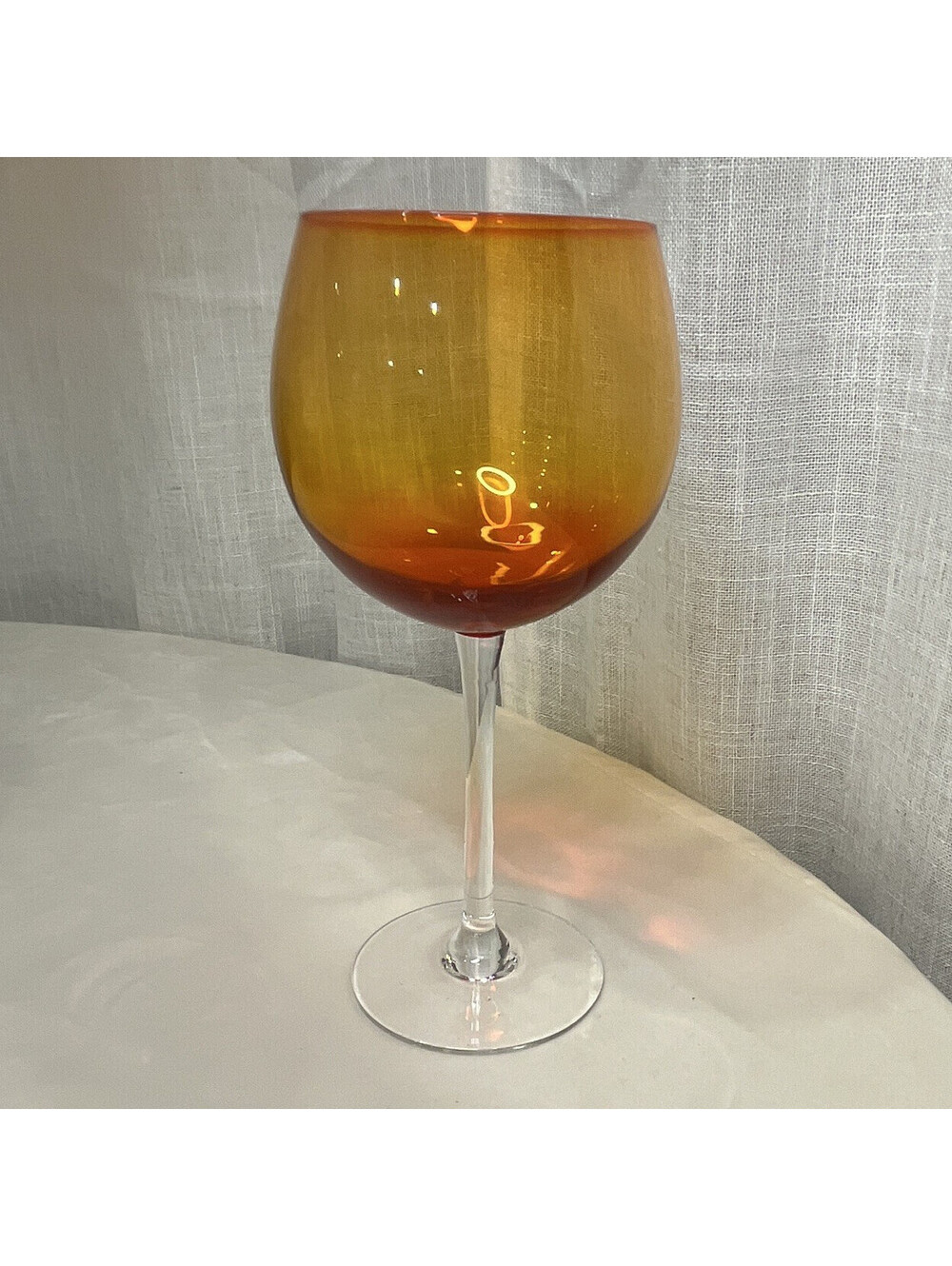 Amber Orange Glass Wine Glass Goblet, Round Stemmed, Unisex Adults
